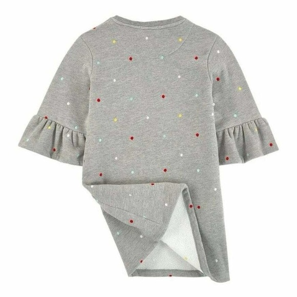Sonia Rykiel Paris Gray Jersey Dress Embroidered Polka Dot Fleece Ruffle 14Y - Picture 2 of 8
